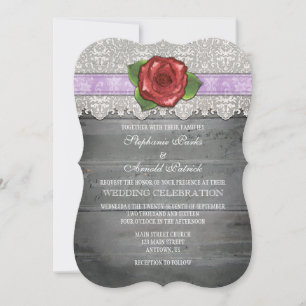 Invitation Lavender Grey Rustic Wood Rose Mariage Inviter