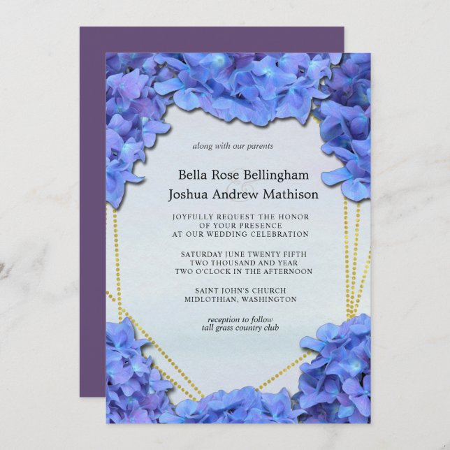 Invitation Lavender Hydrangeas Floral Mariage (Devant / Derrière)