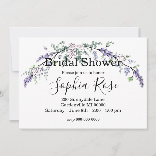 Invitation Lavender Ivory Rose et Eucalyptus (Devant)