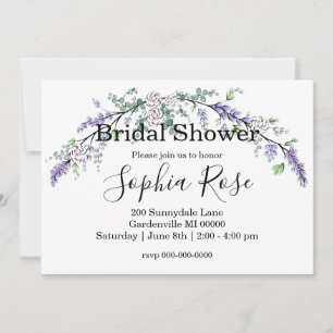 Invitation Lavender Ivory Rose et Eucalyptus