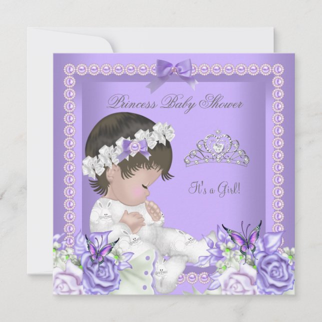 Invitation Lavender Lilac Pearl Grey Baby shower fille C (Devant)