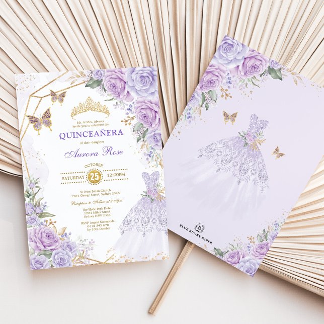 Invitation Lavender Lilac Roses Quinceañera Princesse Anniver (Créateur téléchargé)
