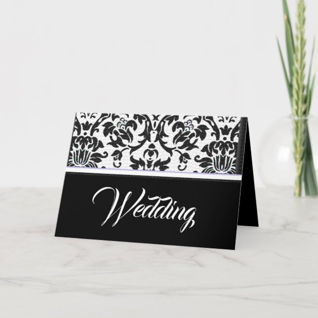 Invitation Lavender Love Black & White Mariage damassé (Devant)