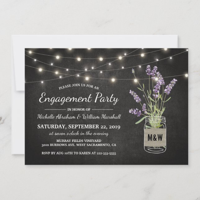 Invitation Lavender Mason Jar Lights Russe Engagement Party (Devant)