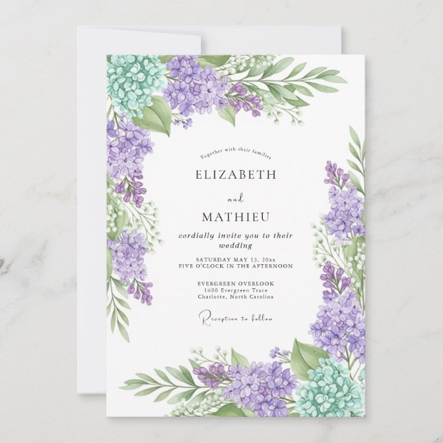 Invitation Lavender Mint Delicate Spring Wedding (Devant)