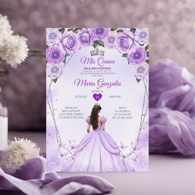 Invitation Lavender Mis Quince 15 Anos Crown Quinceañera (Créateur téléchargé)