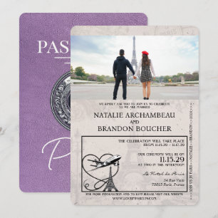 Invitation Lavender Purple Paris Passport Mariage