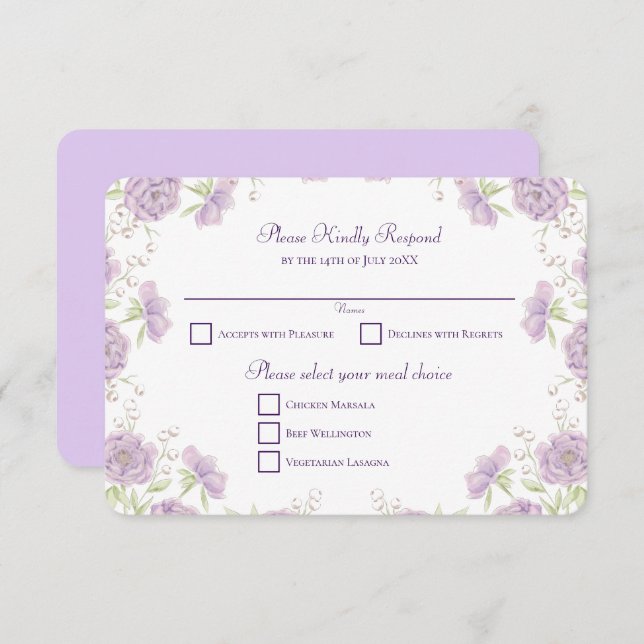 Invitation Lavender Purple Rose Wedding RSVP Reply (Devant / Derrière)