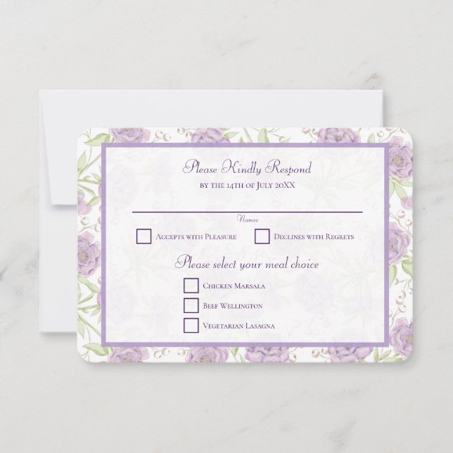 Invitation Lavender Purple Rose Wedding RSVP Reply (Devant)