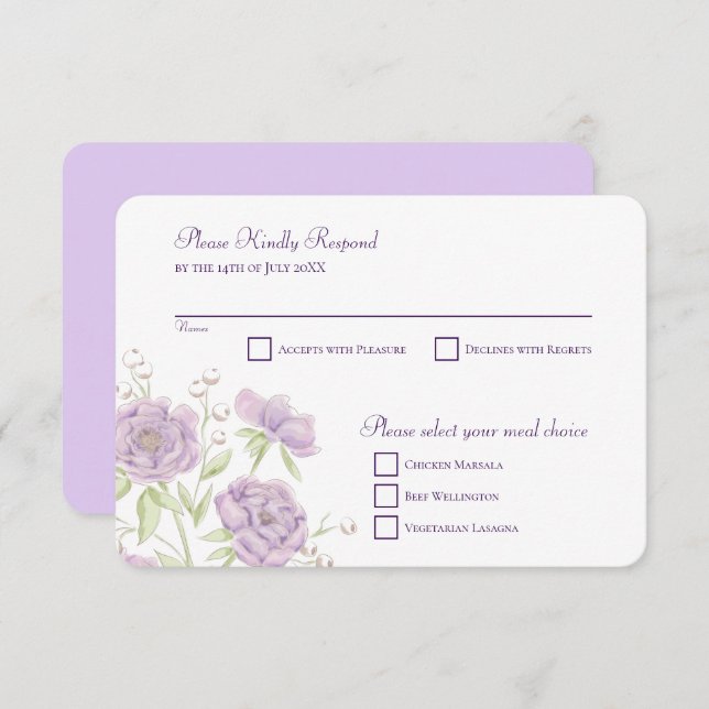 Invitation Lavender Purple Rose Wedding RSVP Reply (Devant / Derrière)