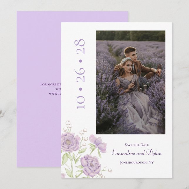 Invitation Lavender Purple Rose Wedding Save the Date (Devant / Derrière)