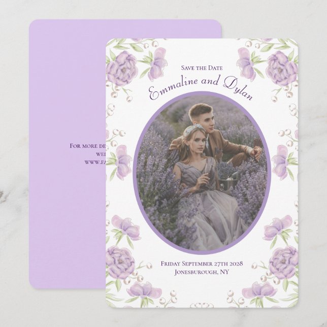 Invitation Lavender Purple Rose Wedding Save the Date (Devant / Derrière)