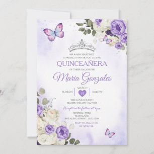 Invitation Lavender Quinceañera Crown 15 Anos Butterfly
