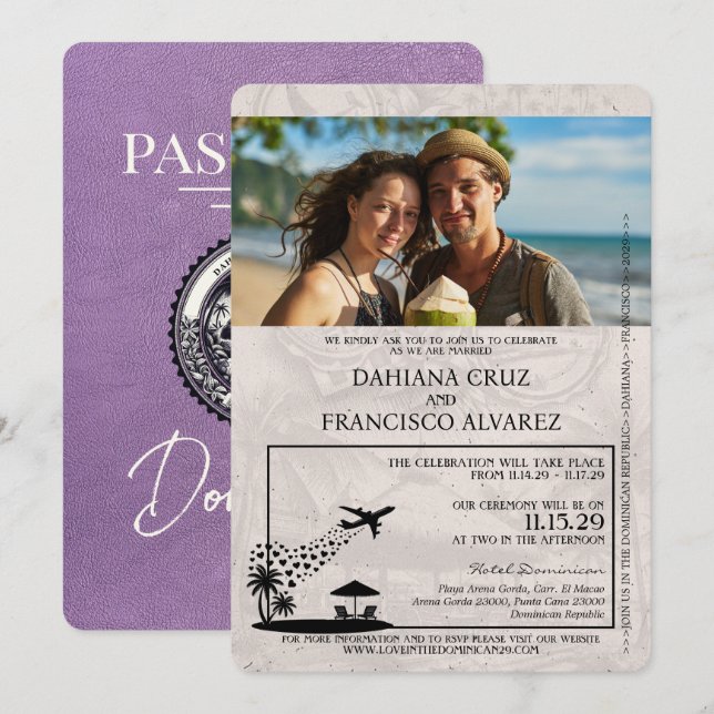 Invitation Lavender République Dominicaine Mariage de passepo (Devant / Derrière)