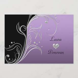 Invitation Lavender Silver Black Floral Fils Réception Seulem