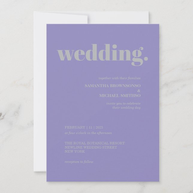 Invitation Lavender Silver Minimal Earth Tone Wedding (Devant)