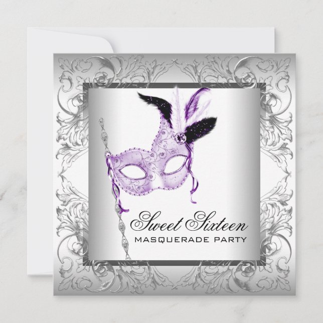 Invitation Lavender Silver Sweet 16 Masquerade Party (Devant)