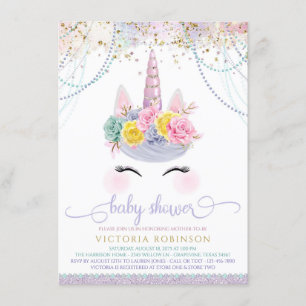 Invitation Lavender Unicorn Baby shower fille