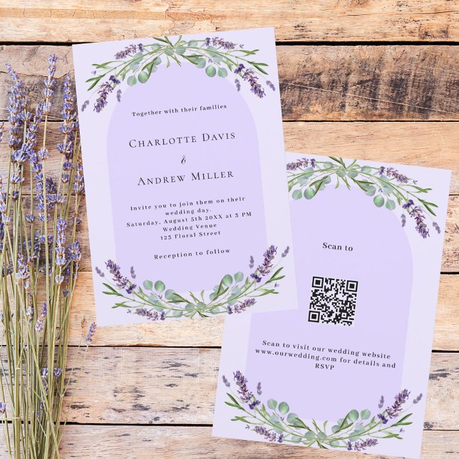 Invitation Lavender violet arche florale QR code RSVP mariage (Créateur téléchargé)