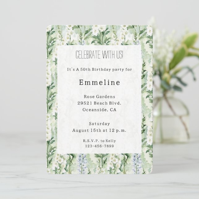 Invitation Lavender White Delphinium Flowers Birthday (Debout devant)