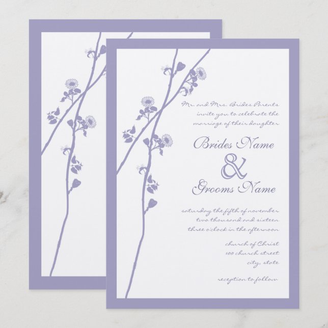 Invitation Lavender Wild Flower Branch Wedding Invite (Devant / Derrière)