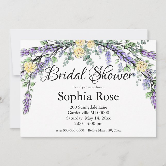 Invitation Lavender Yellow Rose et Eucalyptus (Devant)