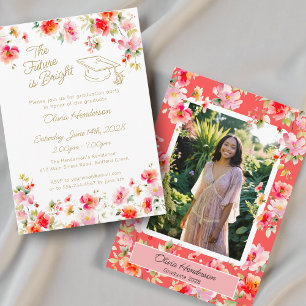 Invitation L'avenir est rose orange floral clair remise de di