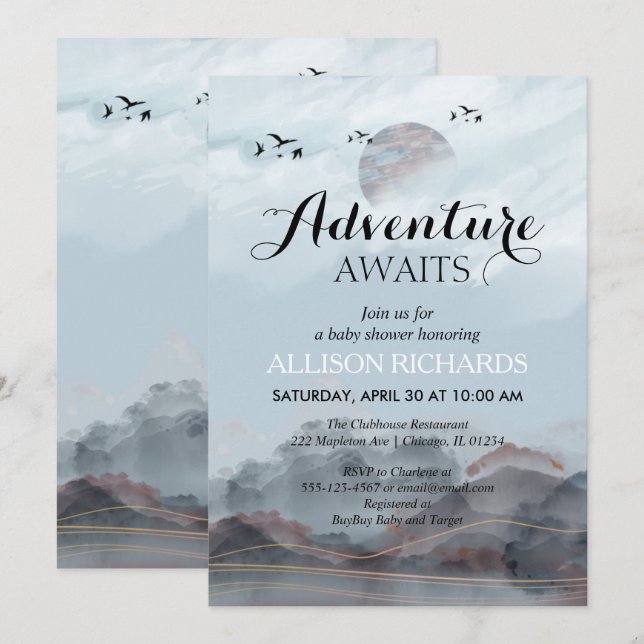 Invitation L'aventure attend le baby shower boisé rustique  (Devant / Derrière)