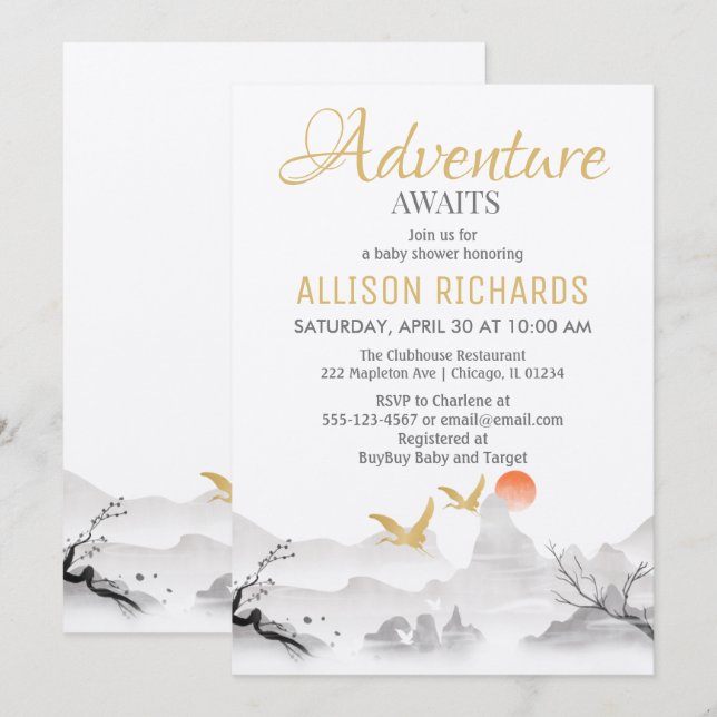 Invitation L'aventure attend le baby shower d'encre coréen de (Devant / Derrière)