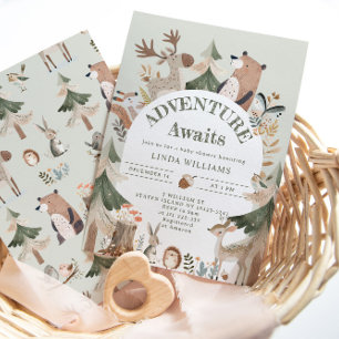 Invitation L'aventure attend les animaux de la forêt Baby sho