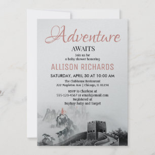 Invitation L'aventure attend les montagnes baby shower de voy