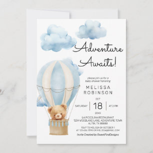 Invitation L'aventure attend l'ours en peluche bébé garçon do