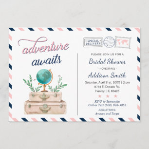 Invitation L'aventure Attend Voyage Briadl Shower Bleu Marine