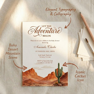 Invitation L'aventure commence Baby Shower Bohème Désert 