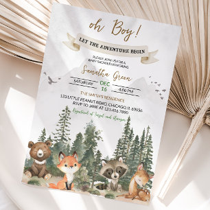 Invitation L'aventure Commence Baby Shower en Forêt