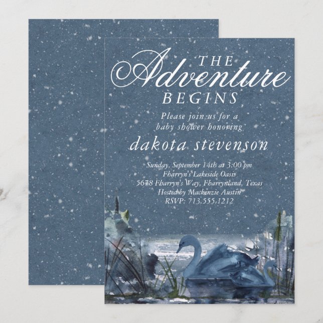 Invitation L'aventure commence | Baby shower Rustique Snowy B (Devant / Derrière)