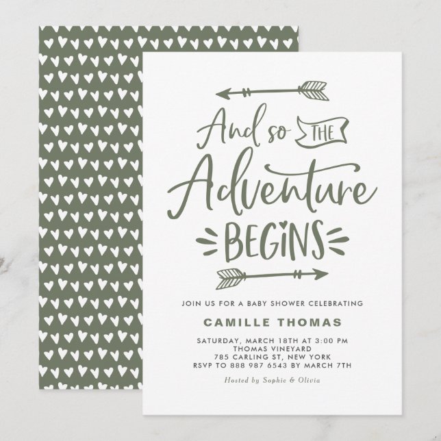 Invitation L'aventure commence citation Tuape Baby shower ver (Devant / Derrière)