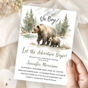 Invitation L'aventure commence Fête de bébé Ours garcon