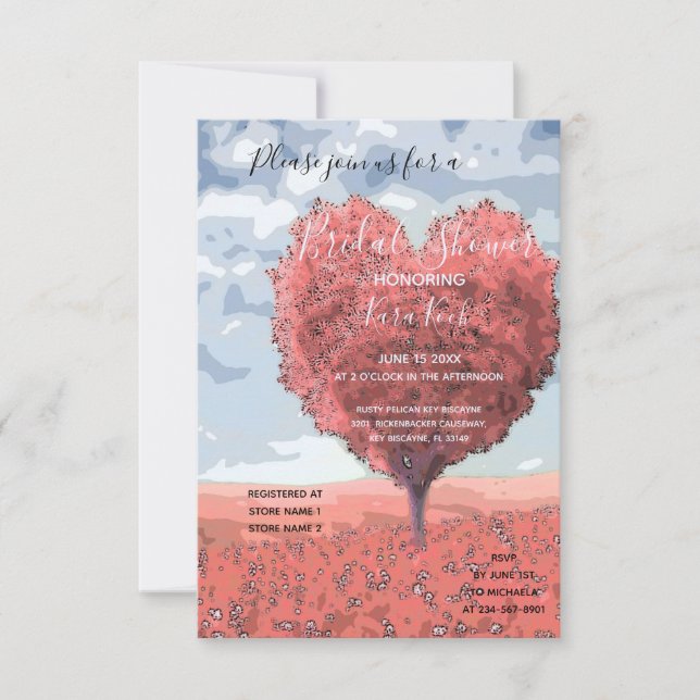Invitation "L'aventure commence"| Fête de l'mariée Coeur rose (Devant)