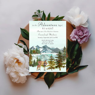 Invitation L'aventure commence fille Rustic Deer Baby shower