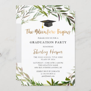 Invitation L'aventure commence Gold Script Green Graduation