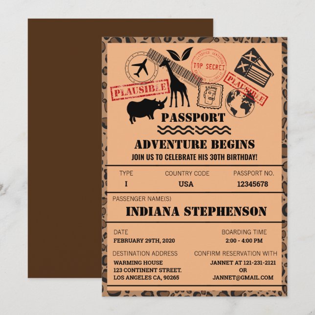 Invitation L'aventure commence l'anniversaire de Safari desti (Devant / Derrière)
