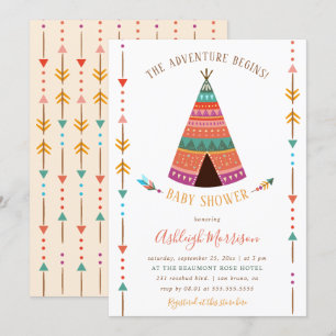 Invitation L'aventure commence le Baby shower TeePee Tribal m