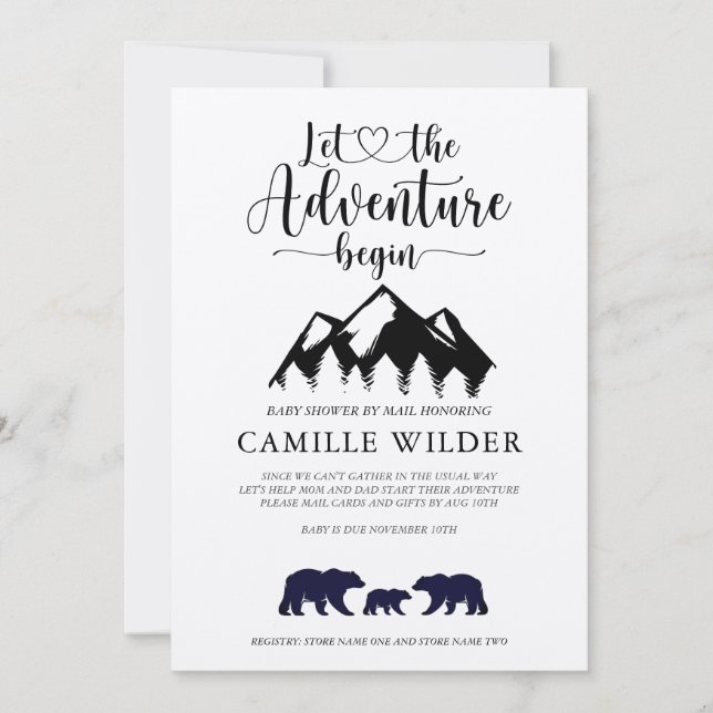 Invitation L'aventure commence les ours Kraft Baby shower par (Devant)