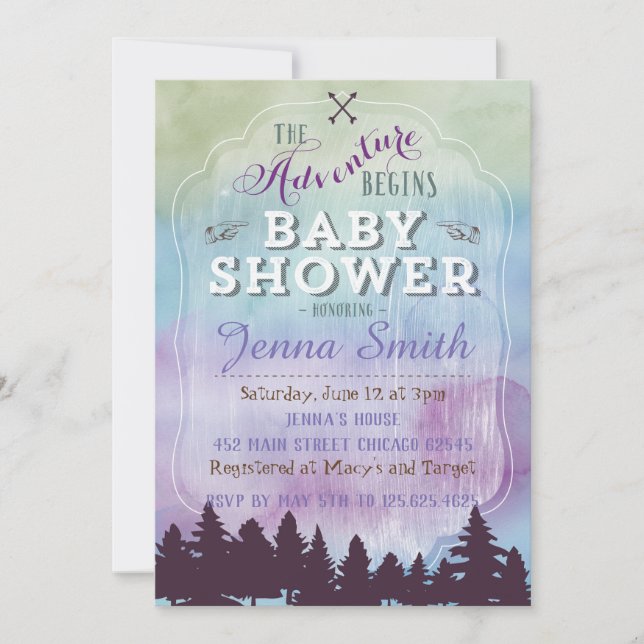 Invitation L'aventure commence l'invitation baby shower (Devant)
