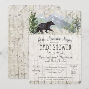 Invitation L'aventure commence Ours Birch Baby shower Invitat