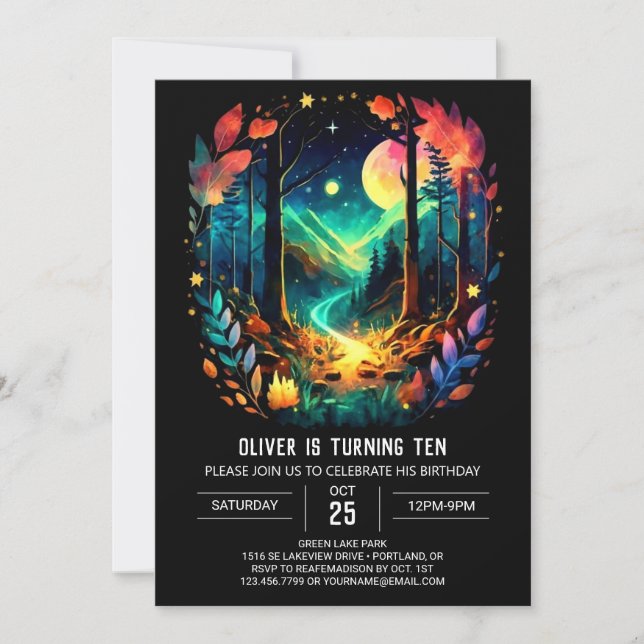 Invitation L'aventure dans les bois attend un bel anniversair (Devant)