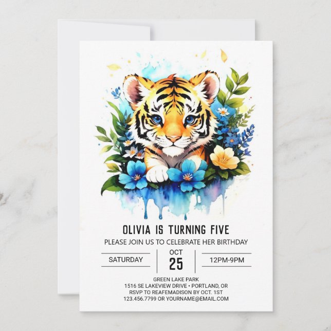 Invitation L'aventure du petit tigre, l'anniversaire (Devant)