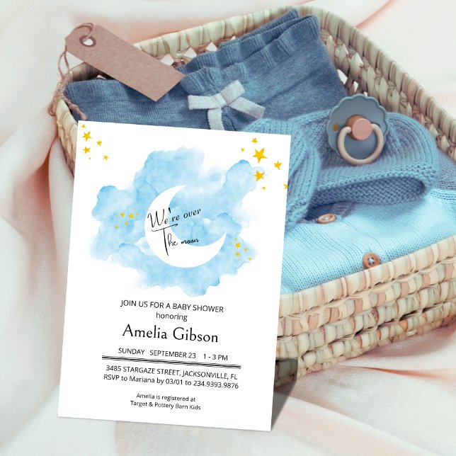 Invitation Laver l'aquarelle sur le Baby shower de la Lune (Créateur téléchargé)