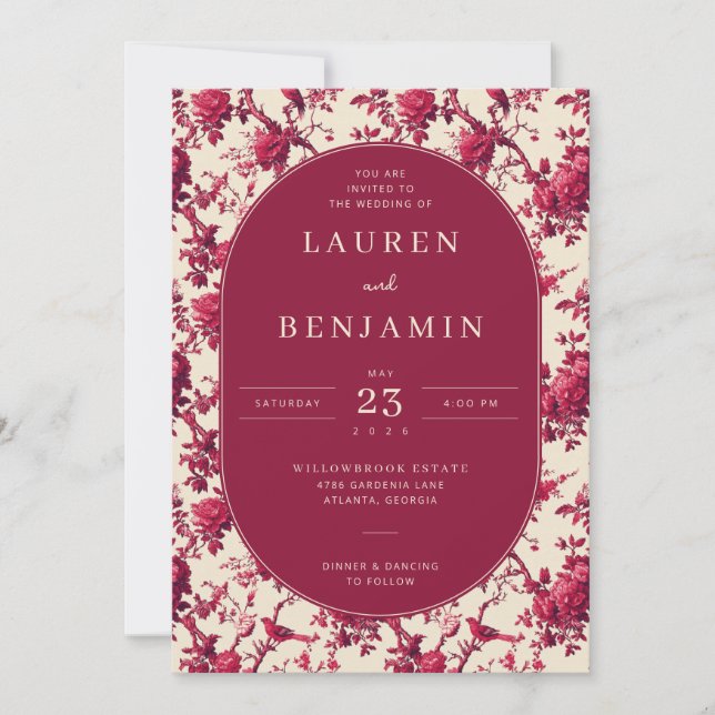 Invitation Lavish Crimson Blooms Wedding (Devant)